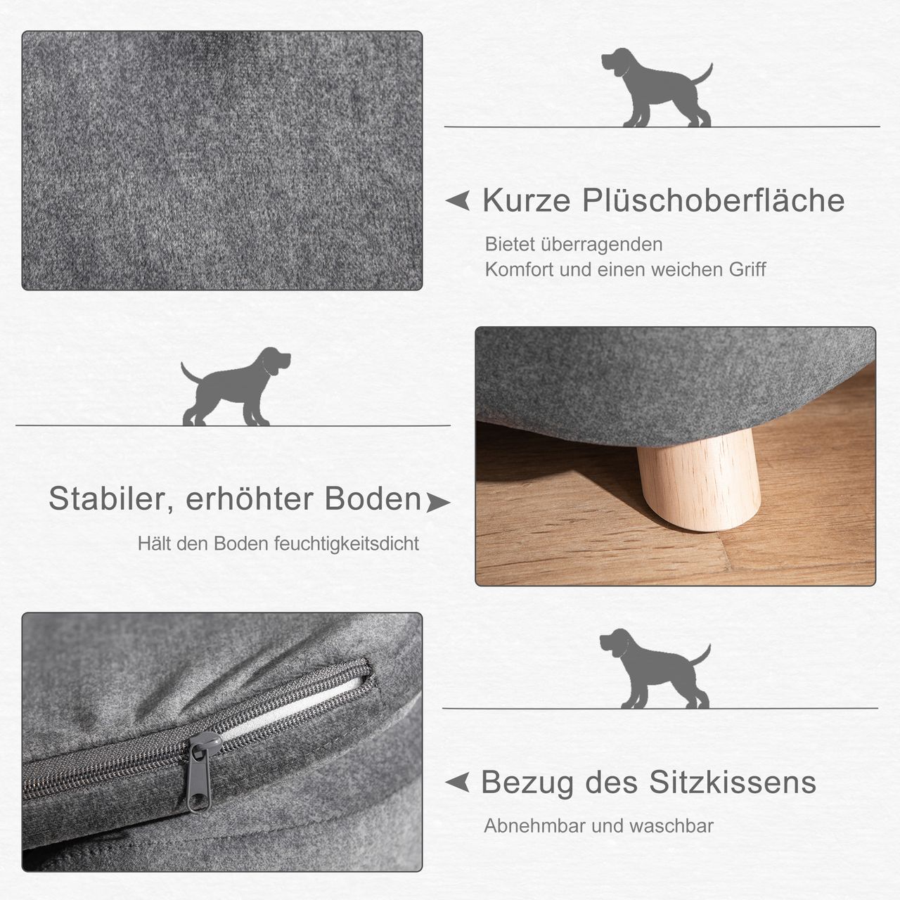 PawHut Haustiersofa Hundematte Katzen Sofa mit Kissen Plüsch Dunkelgrau