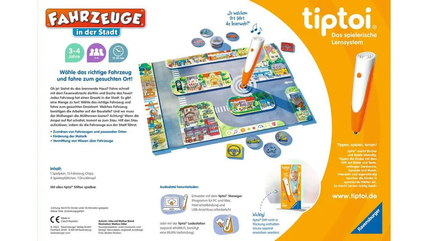 Ravensburger tiptoi - Spiel Fahrzeuge in der Stadt - Lernspiel ab 3 Jahren, lehrreiches Zuordnungsspiel