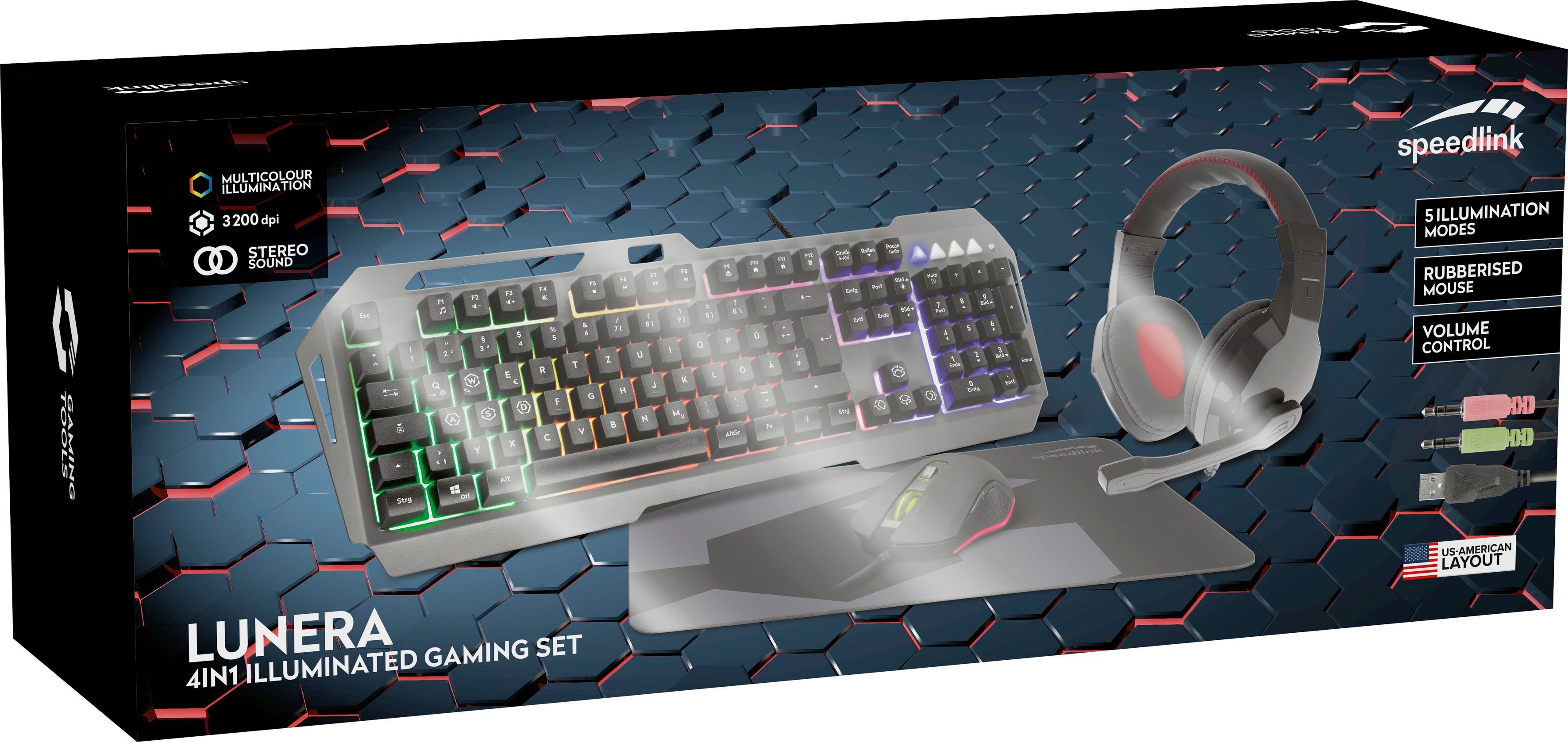 Speedlink LUNERA 4in1 Gaming- Starter- Set Gaming-Tastatur (Headset, Maus & Mauspad)