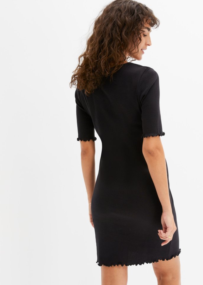 Ripp-Kleid mit Knopfleiste