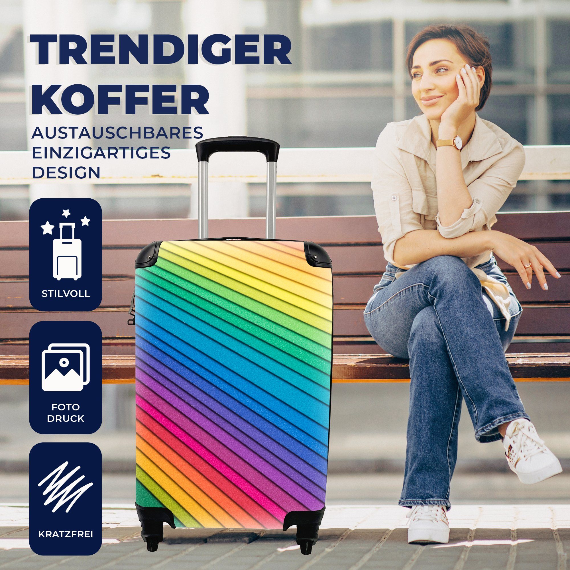 MuchoWow Handgepäckkoffer Regenbogenfarbenes Papier, 4 Rollen, Reisetasche mit rollen, Handgepäck für Ferien, Trolley, Reisekoffer