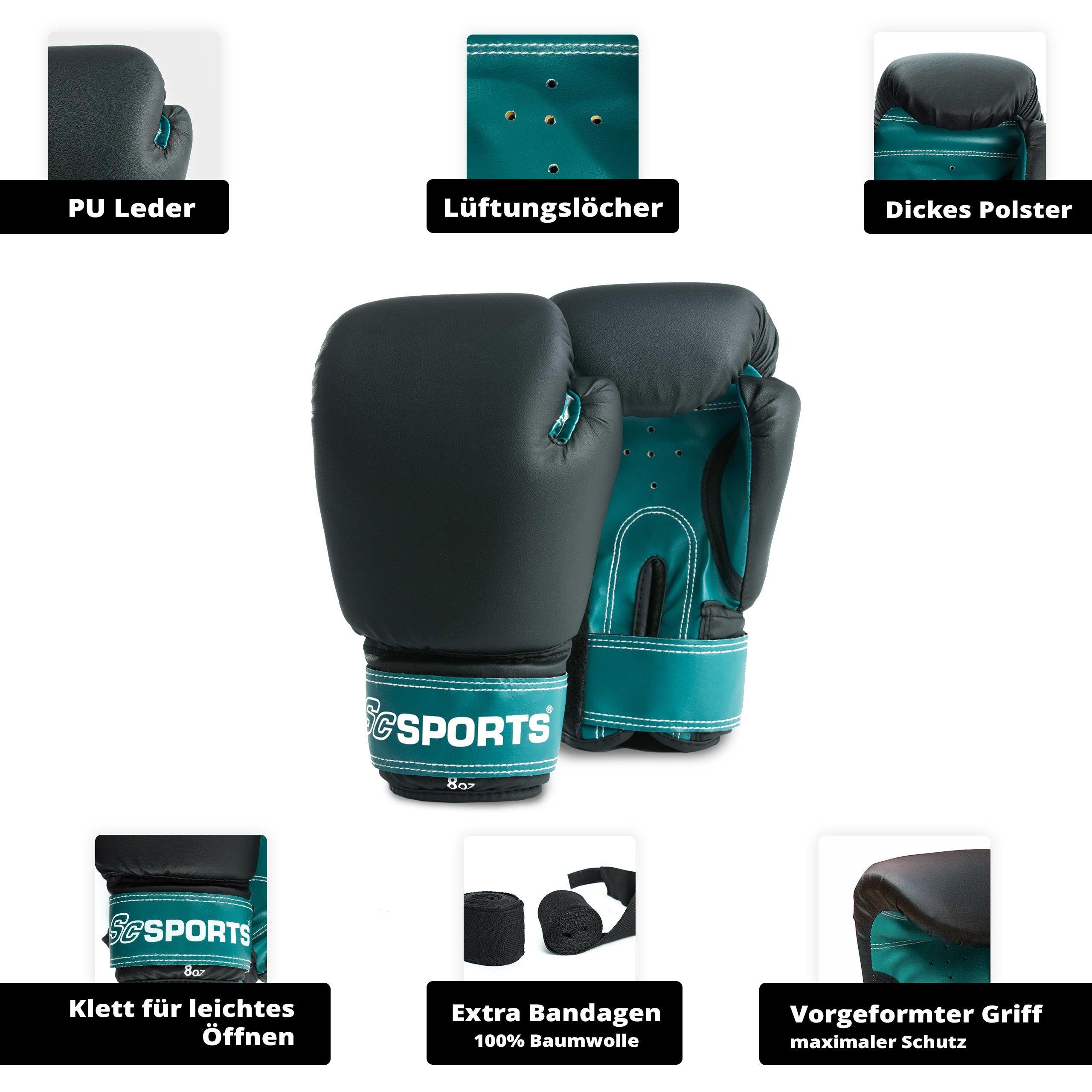 ScSPORTS® Boxsack Boxsack Set-5,5kg, Gefüllt, Boxhandschuhen/Bandagen, Nylongurt/Tasche