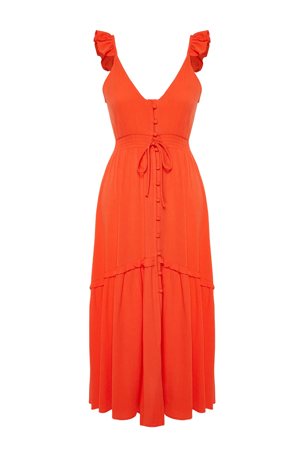 Trendyol Collection  Orangefarbenes Maxi-Strandkleid mit gewebten Rüschen TBESS24EL00092