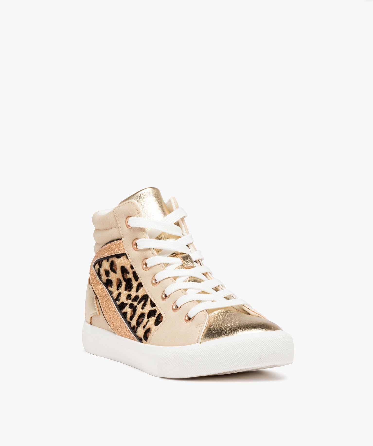 Baskets femme semi-montantes en suédine à motif jungle et ... beige | GEMO