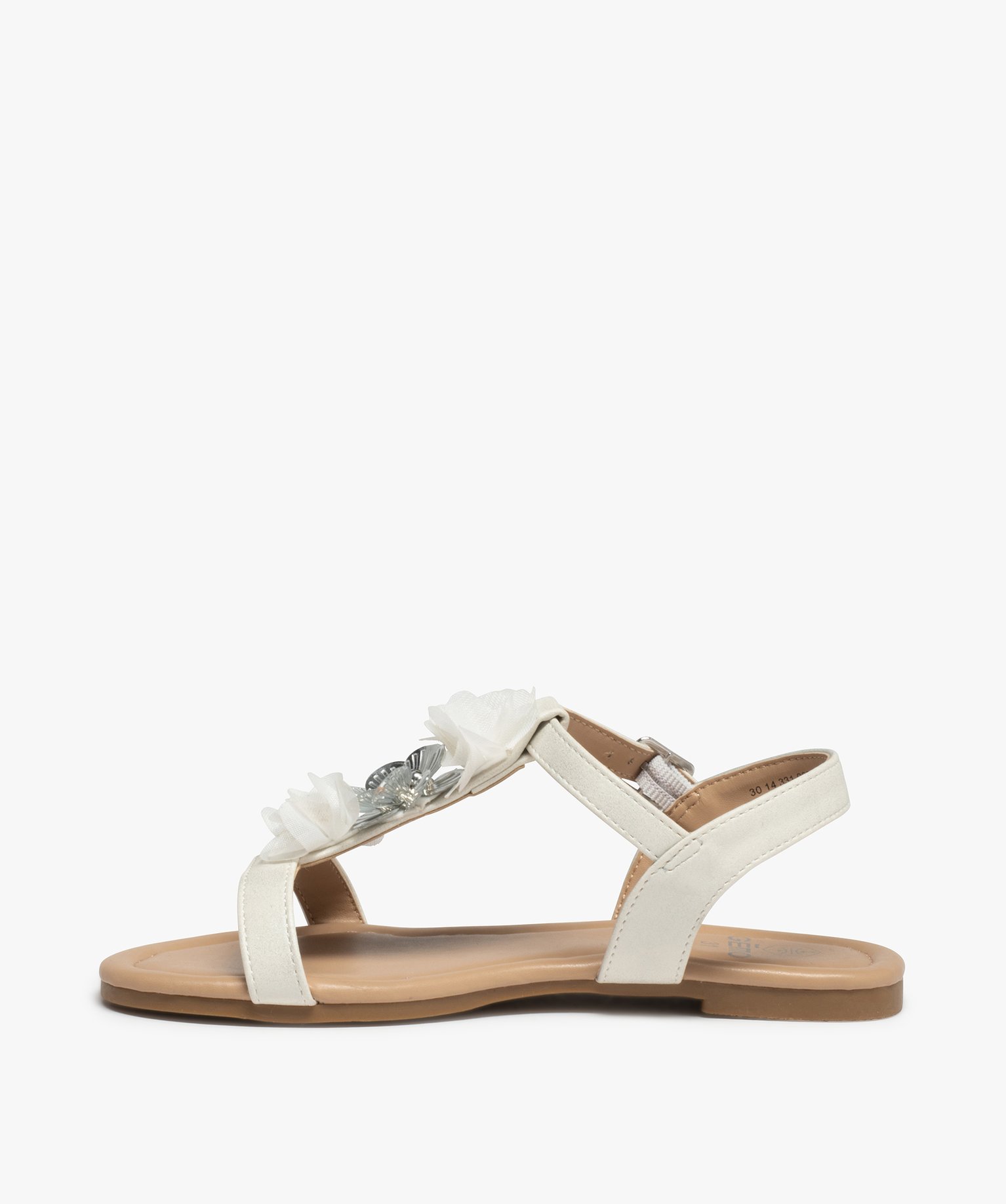 Sandales filles à talon plat et fleurs en tulle blanc | GEMO