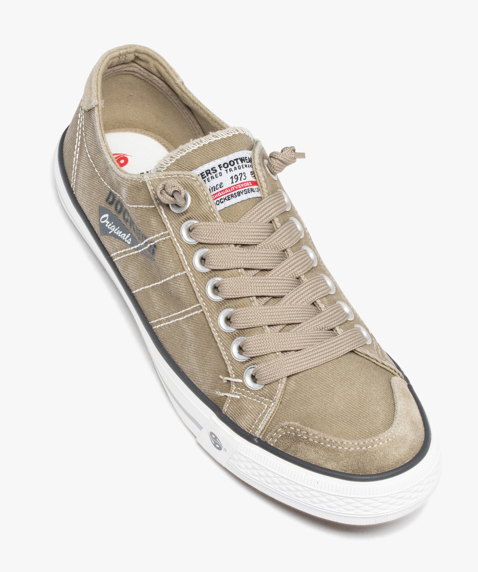 Baskets homme en toile denim unie à lacets - Dockers beige | GEMO
