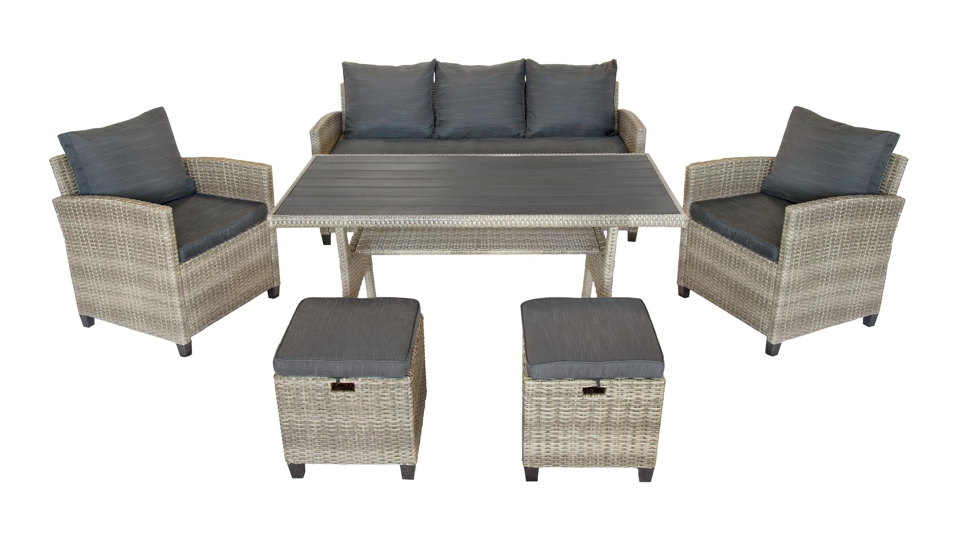 bellavista - Home&Garden® Loungeset Rattan Gartenmöbel Dininglounge Set Madeira II grau, (Set, 6-tlg)