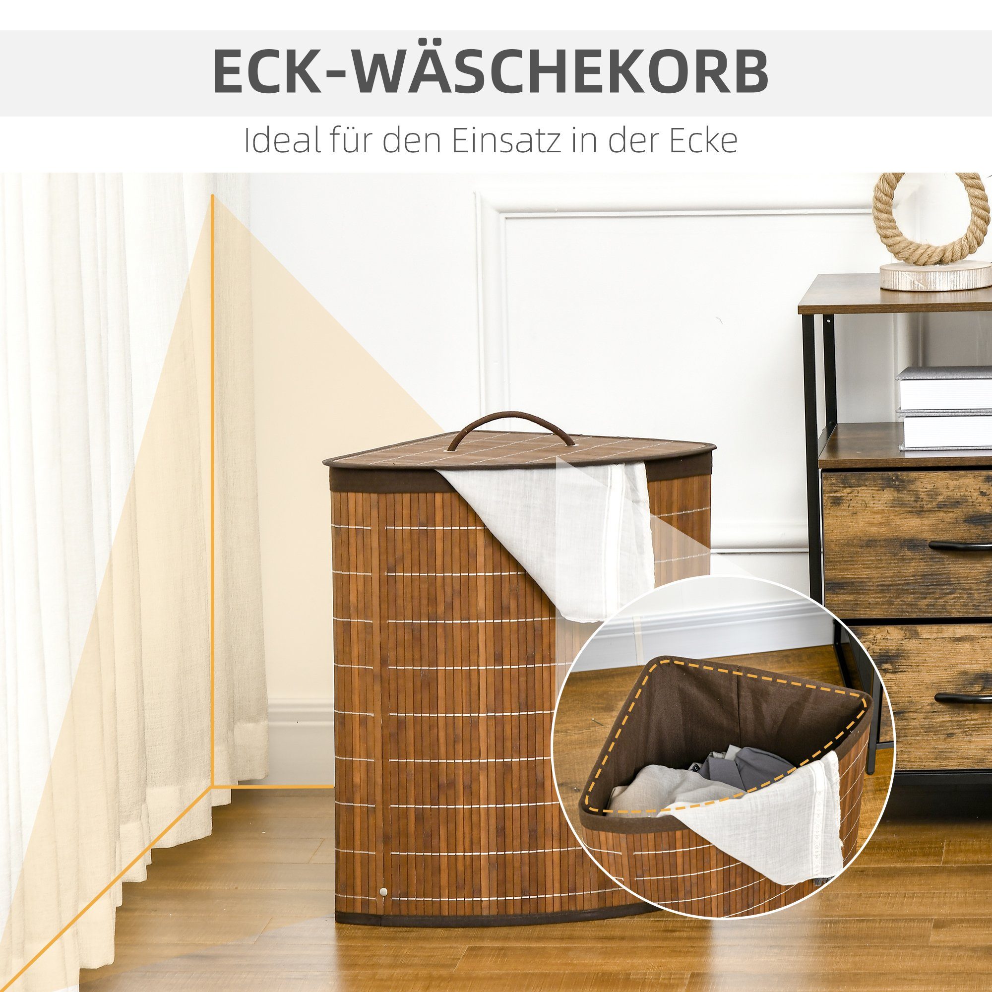 HOMCOM Wäschekorb Waschekorbsammler, Wäschesortierer mit herausnehmbarem Wäschesack (Wäschesammler, 1 St., Wäschebox), für Badezimmer, Bambus, Braun