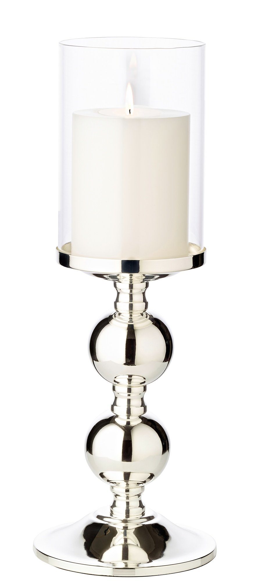 EDZARD Kerzenständer Bamboo, Kerzenleuchter für Stumpenkerzen, Kerzenhalter mit Glas-Aufsatz und Silber-Optik, versilbert und anlaufgeschützt, Höhe 35,5 cm