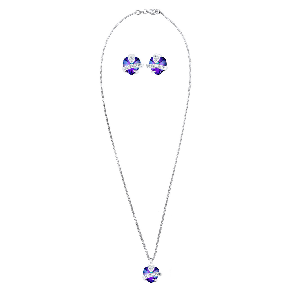 Elli Elli Ensemble de Bijoux Femme Motif de Coeur Précieux avec Cristaux en Argent Ste Bijoux