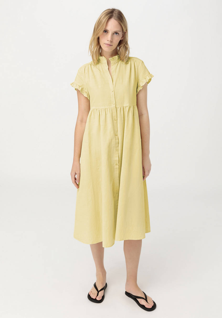 Kleid mit Rüschen aus Bio-Baumwolle und Leinen