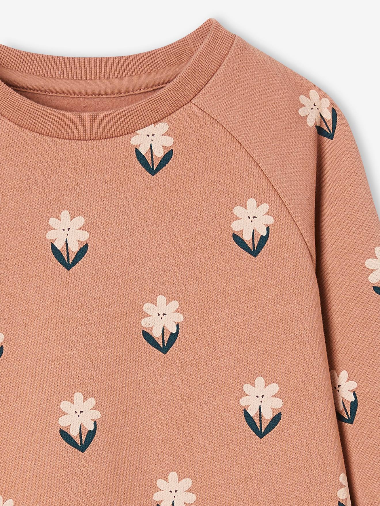 Robe en molleton fleurs pop fille camel
