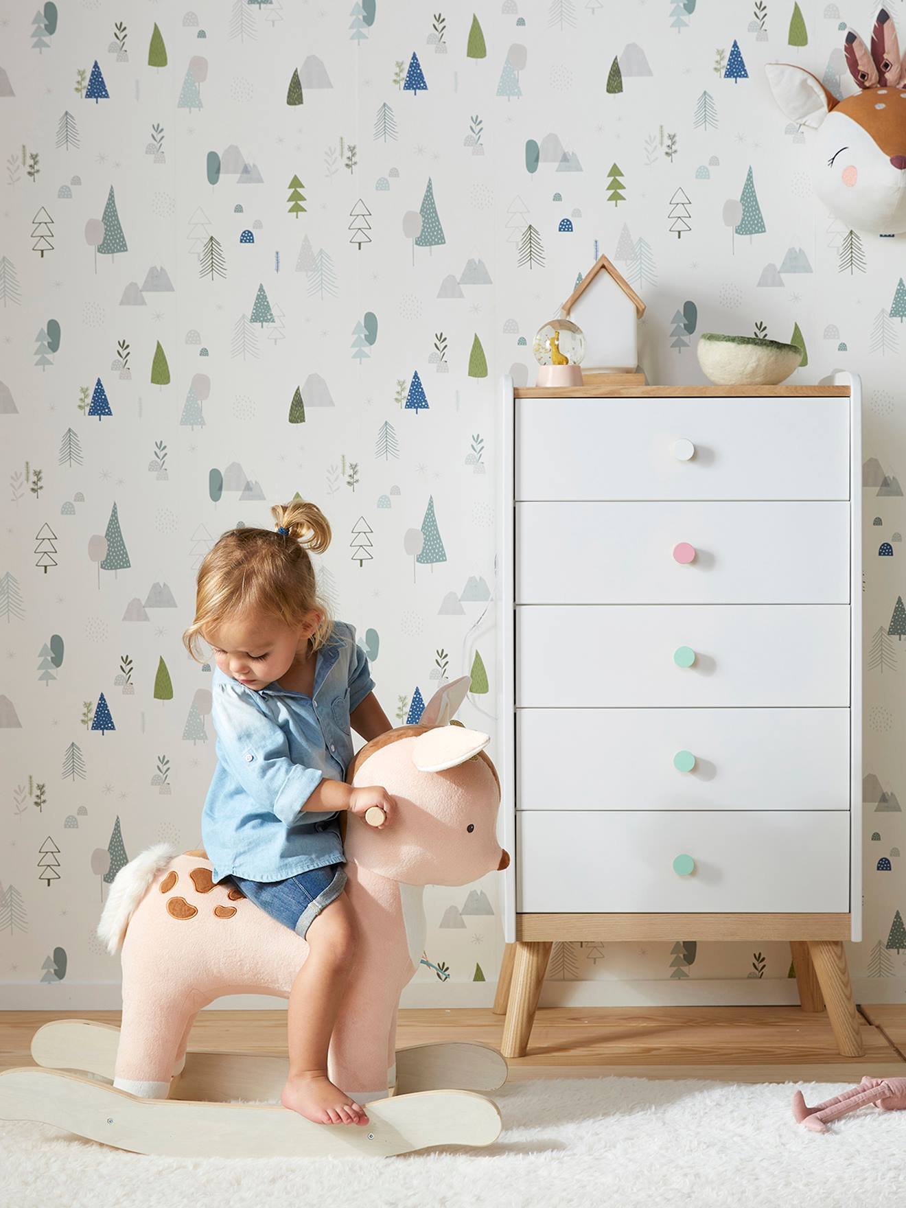 Faon à bascule en bois FSC® multicolore