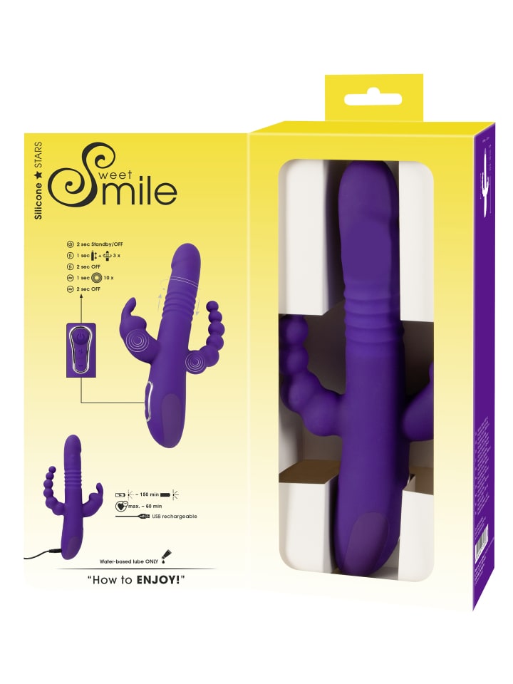 Sweet Smile Vib mit Stoßfunktion und Klitorisreizer Thrusting Pearl Triple in lila günstig kaufen 26 cm