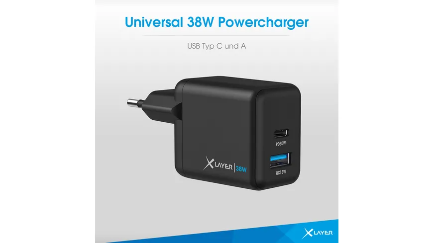 XLayer Universal 38W Powercharger USB Typ C & USB Typ A Black