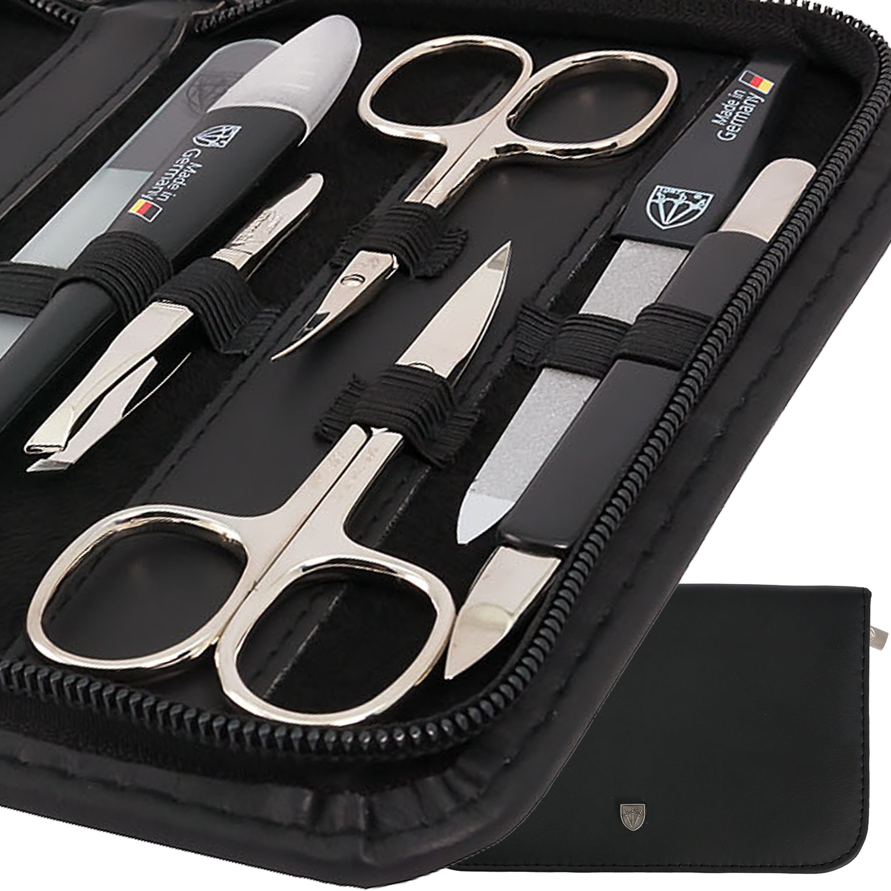 3 SCHWERTER Maniküre-Etui, New York 11-teilig ALL-IN-ONE mit Glas- und Saphirnagelfeile