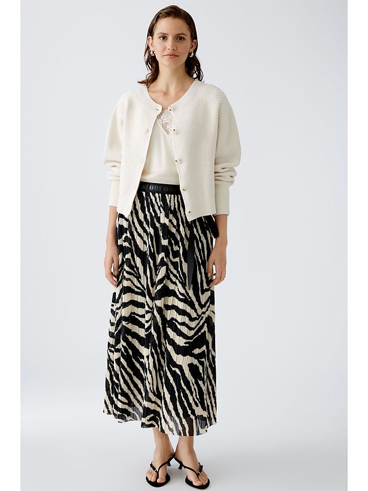 Oui Plisseerock in Creme/ Schwarz günstig kaufen