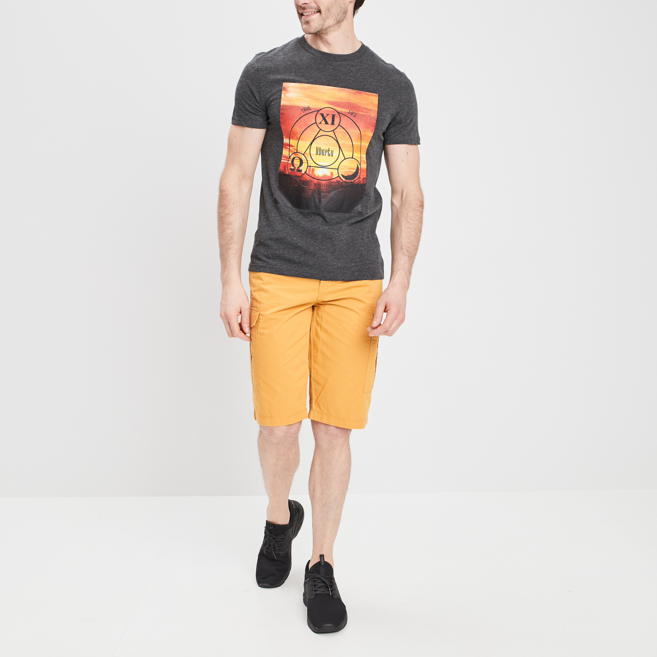 Bermuda cargo ceinturé jaune moutarde homme | La Halle