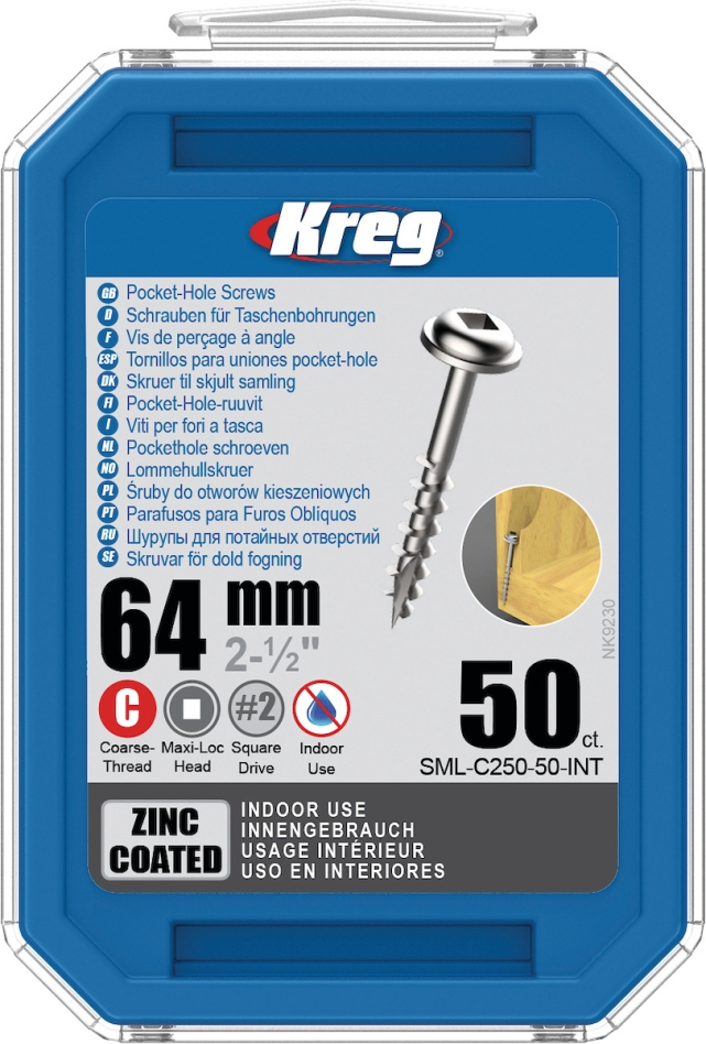 Kreg SML-C250-50-INT Pocket-Hole schroeven 64 mm Verzinkt Maxi-Loc grove draad 50 stuks