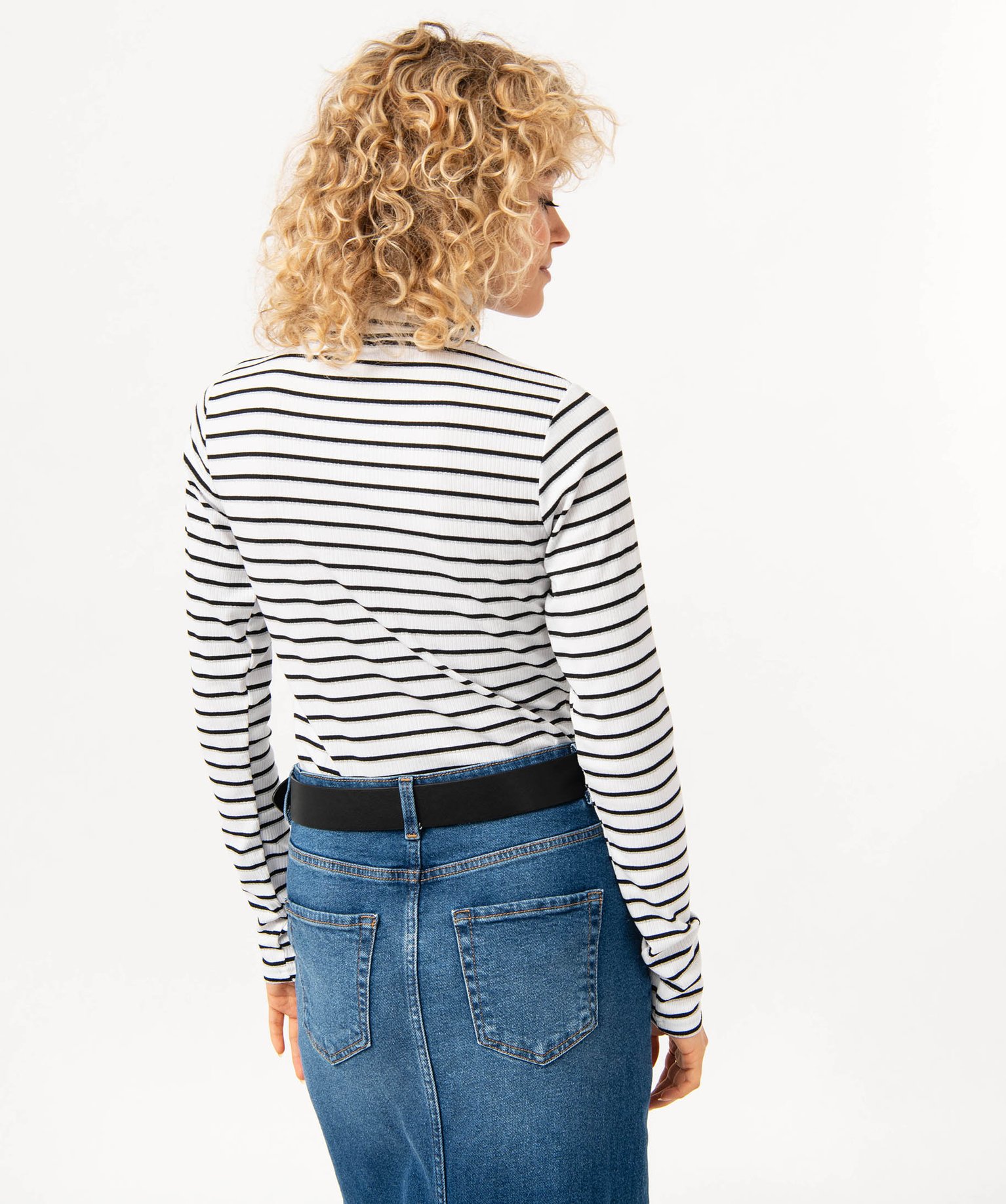 Tee-shirt à manches longues et col roulé à rayures femme raye | GEMO