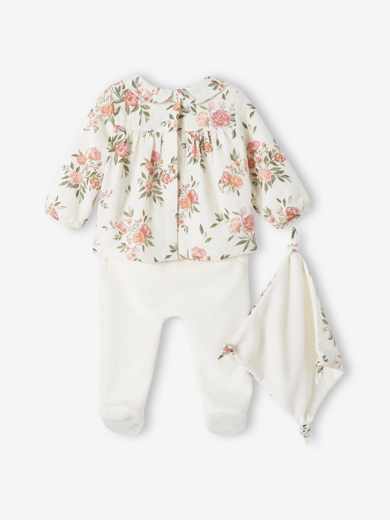 Pyjama en gaze ce coton et velours bébé et son doudou assorti écru