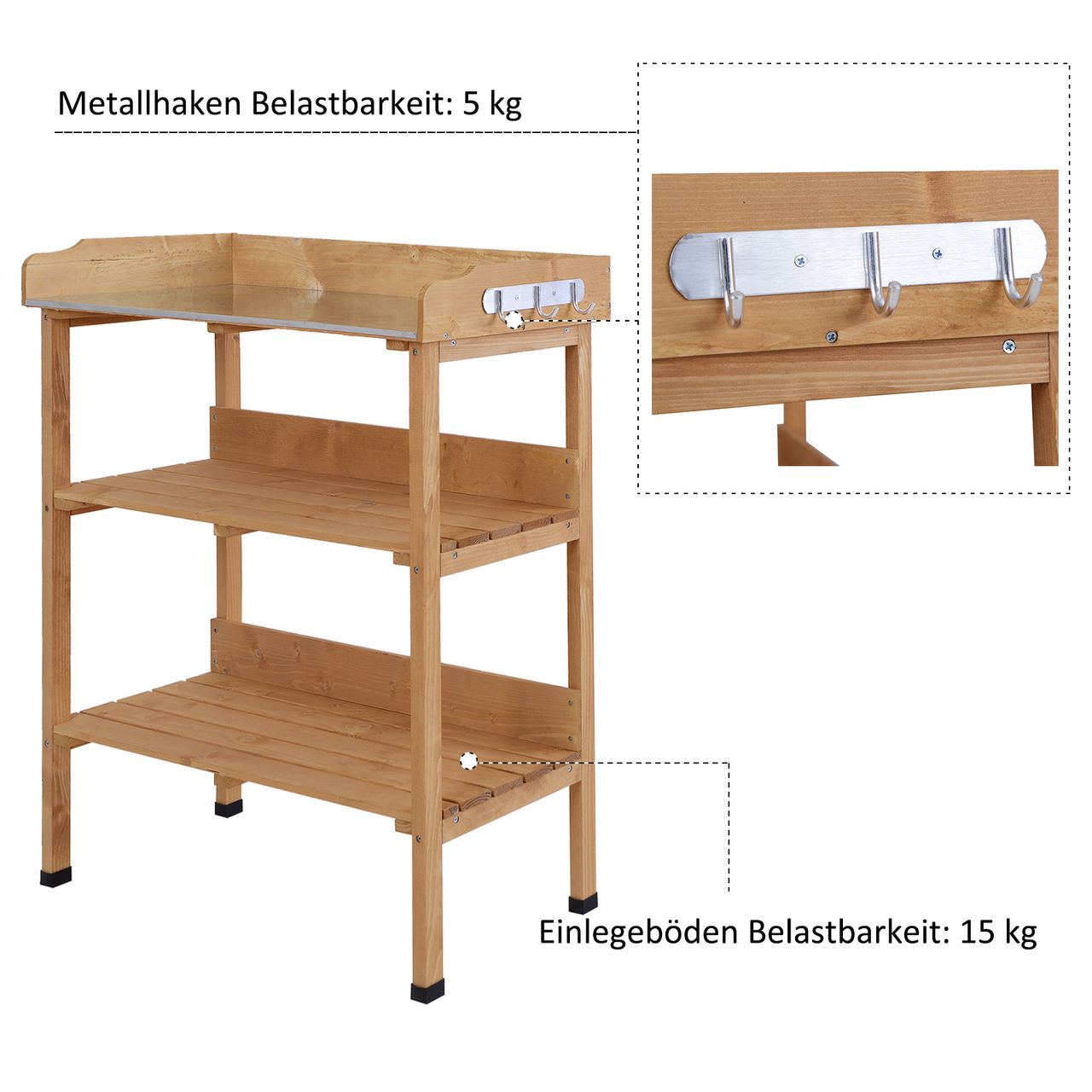 Outsunny Pflanztisch Gärtnertisch Blumentisch mit Metall Arbeitsfläche Garten