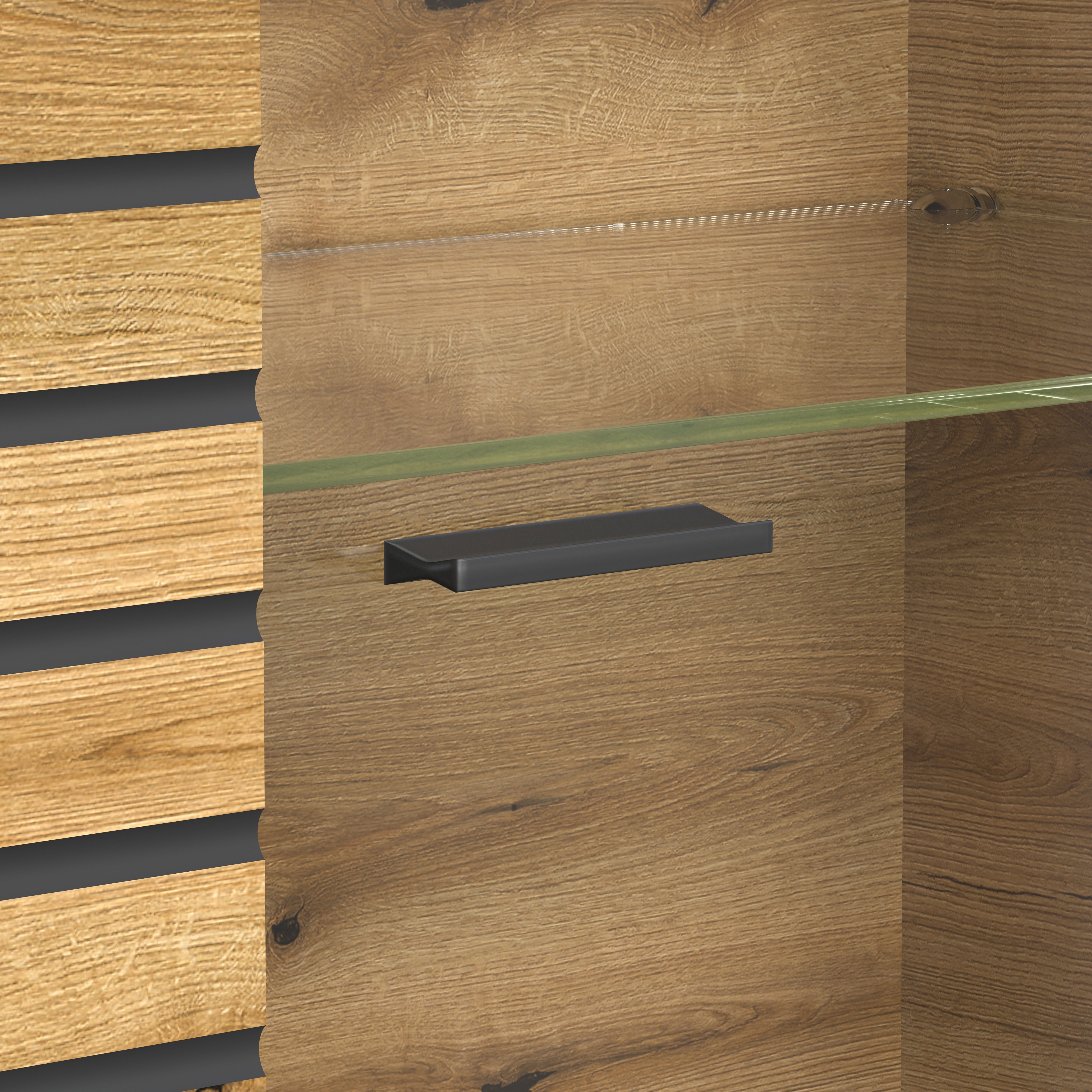 INOSIGN Wohnwand NORRISWW, (Set, 3-St), Wohnwand-Set in Anthrazit mit Coast Evoke Eiche, Türen mit Soft-Close
