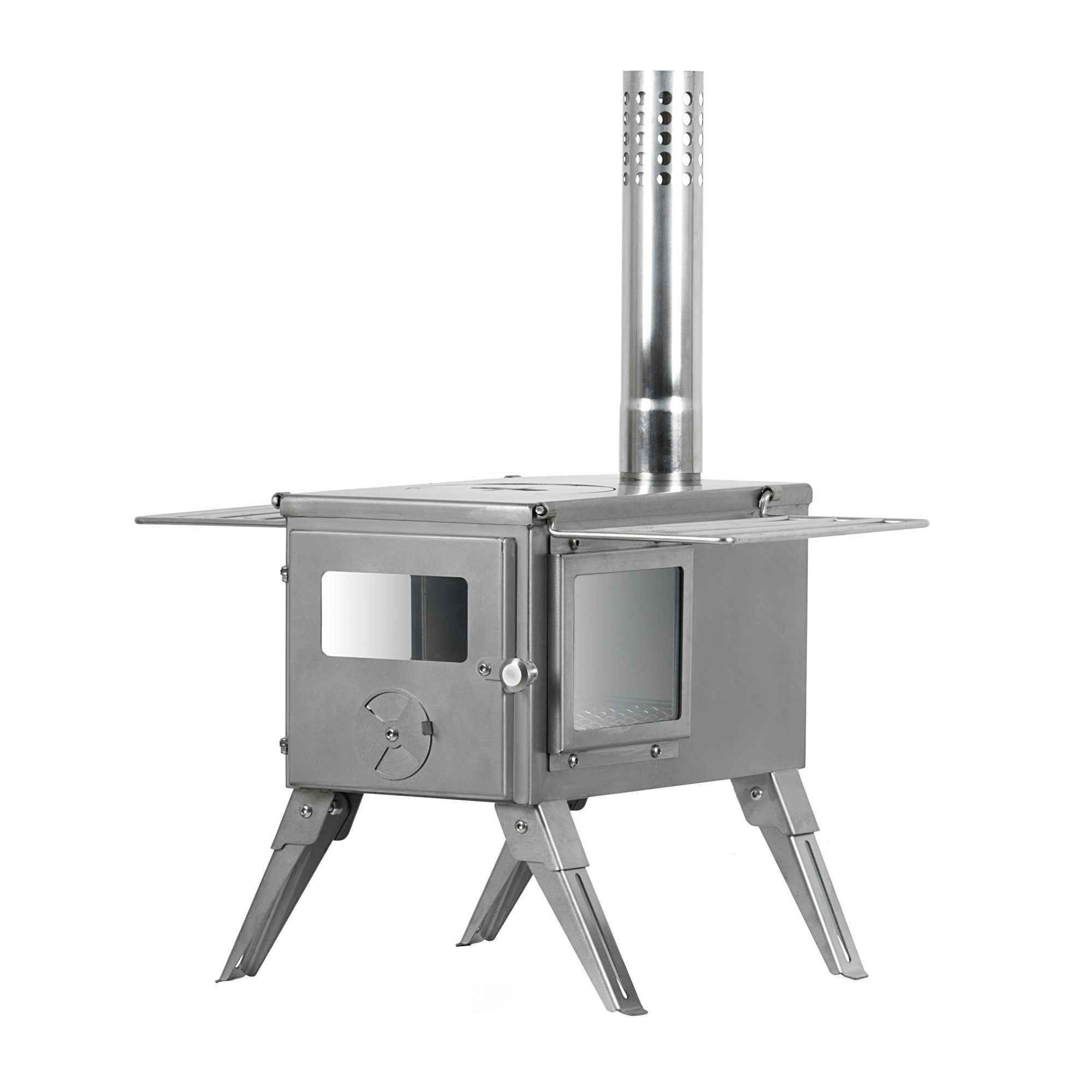 CampFeuer Feuerstelle Edelstahl Zeltofen, 51,5 x 42 x 216 cm, Zeltheizung Camping