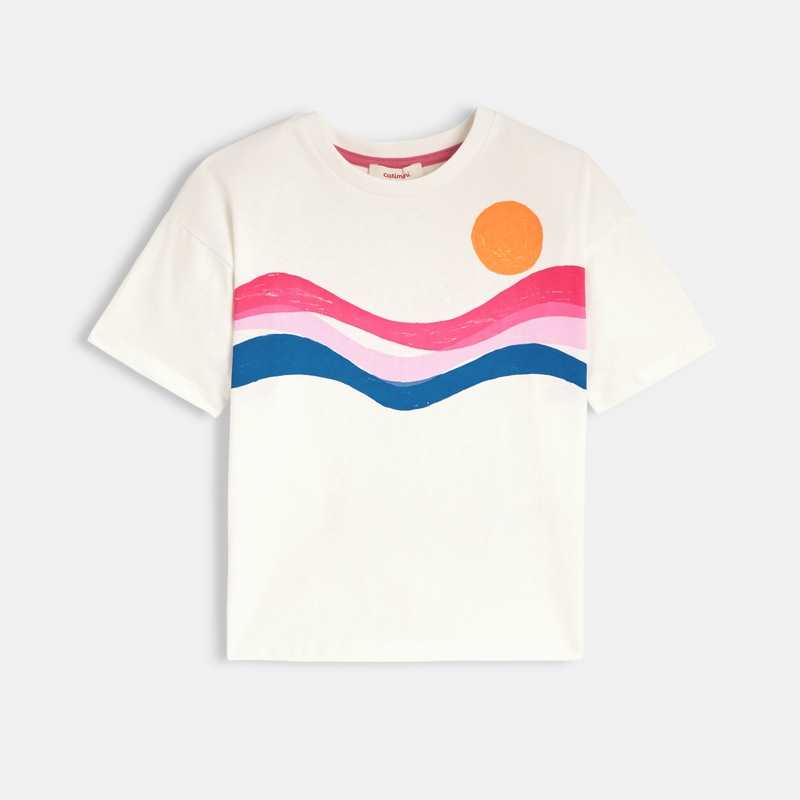 T-shirt fille blanc imprimé en coton recyclé Catimini