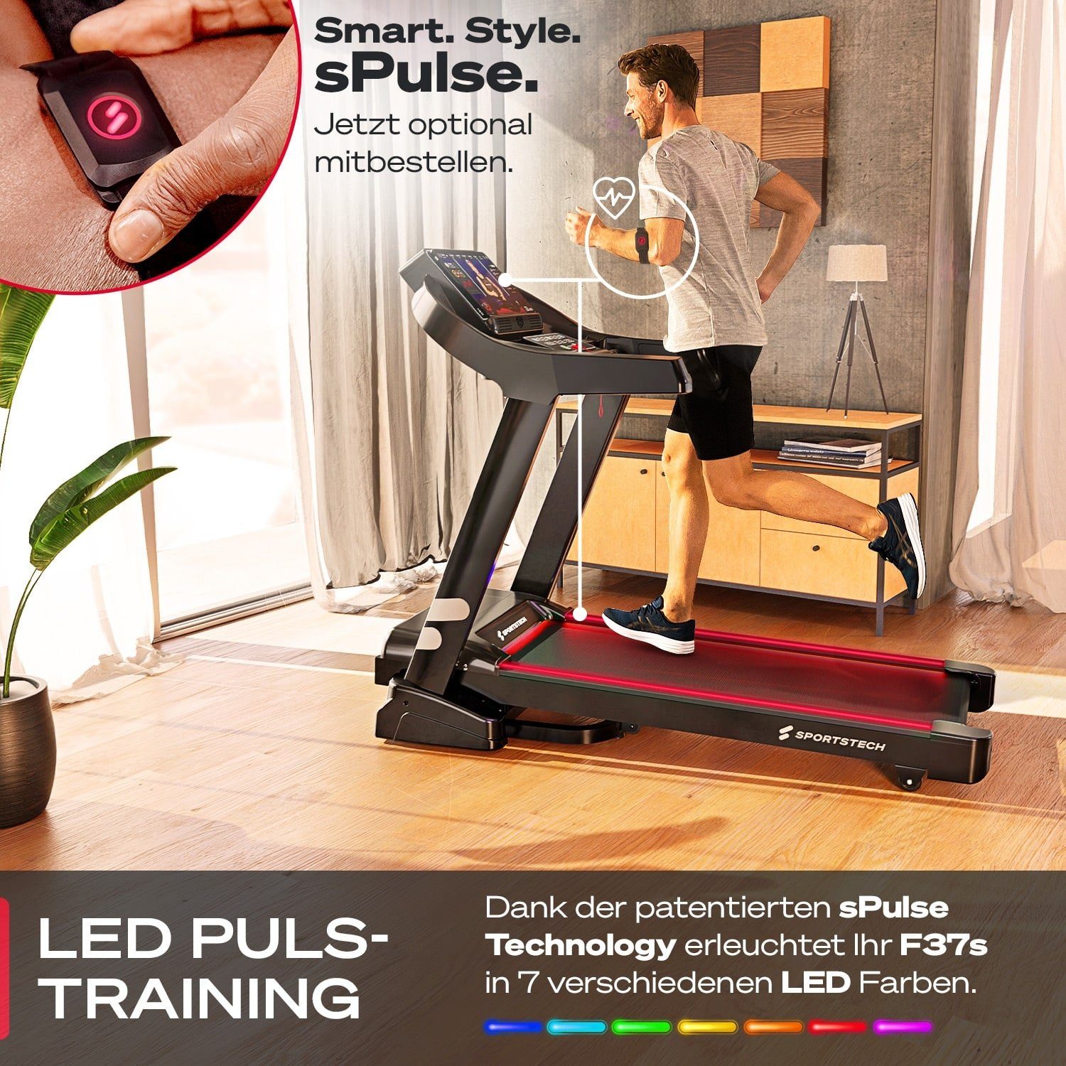 Sportstech Laufband F37s, Selbstschmiersystem,APP Kinomap, 7PS bis 20 km/h