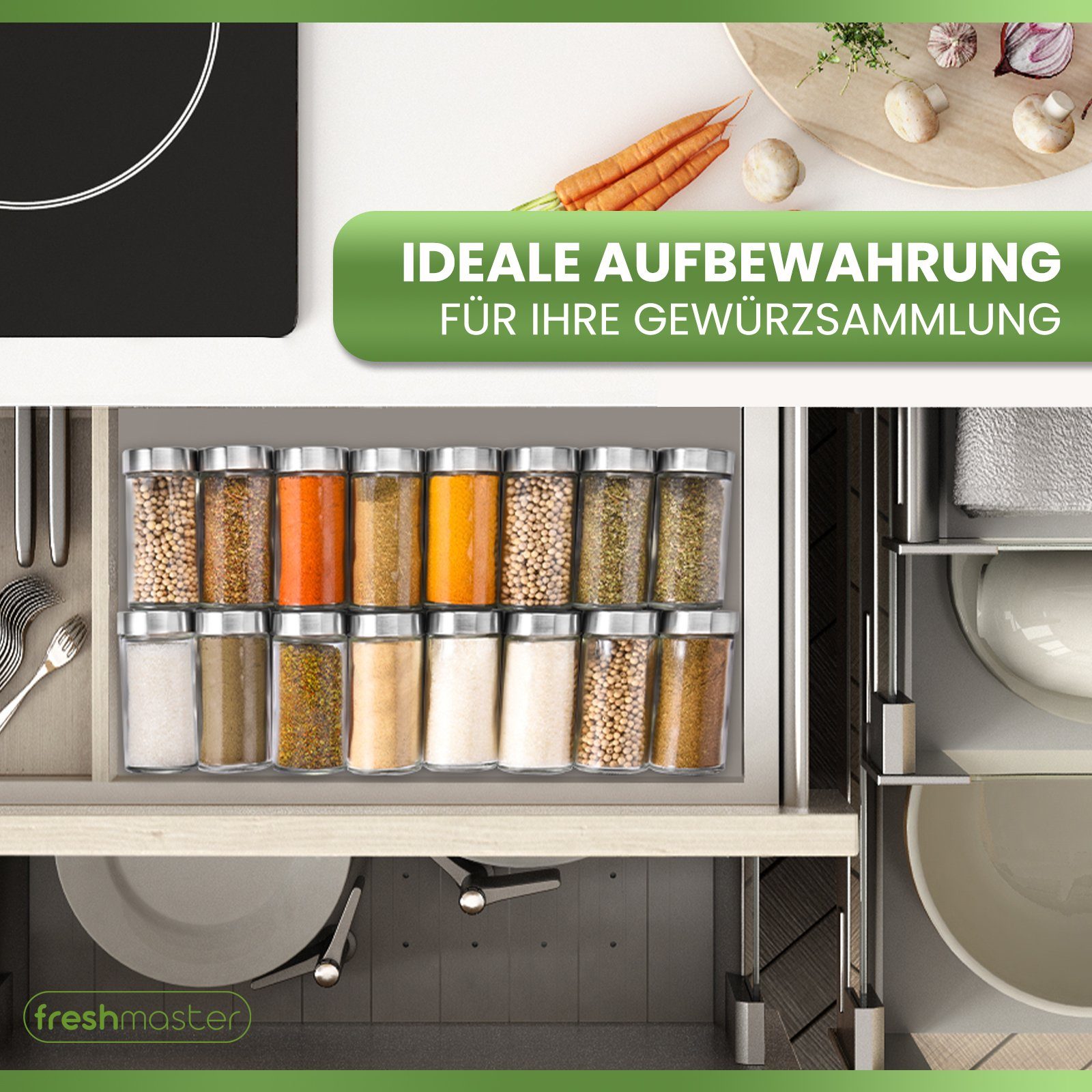 freshmaster Gewürzmühle 24er Set je ca.100 ml Gewürzstreuer, (24 Stück)