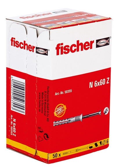 Fischer 50354 Bouchon à clou N 6 x 40/10 S à tête fraisée, 50 pièces