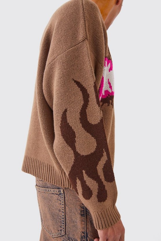 Kastiger Strickpullover mit Homme-Graffiti