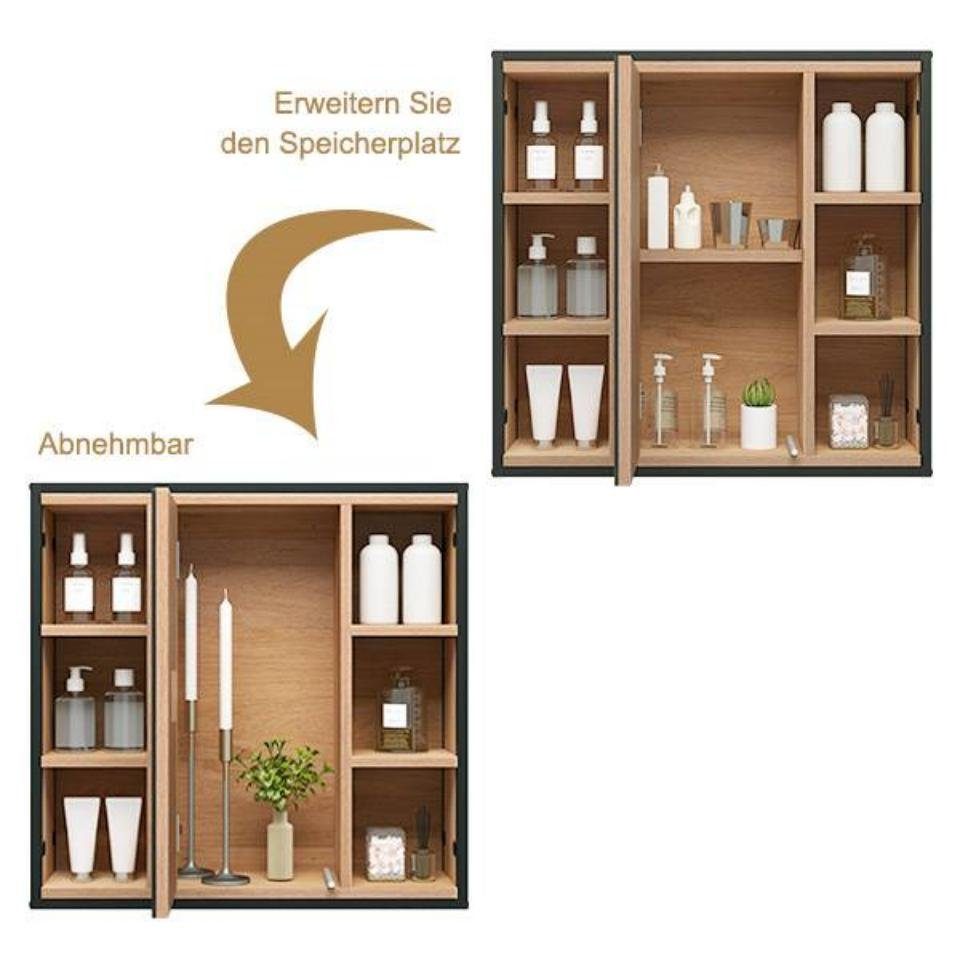EUGAD Badezimmerspiegelschrank aus Metall Holzwerkstoff, 60 x 58 x 16 cm