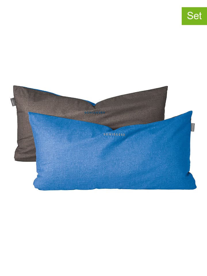 Schiesser 2er-Set: Renforcé-Kissenhüllen in Blau/ Anthrazit günstig kaufen 40x80 cm