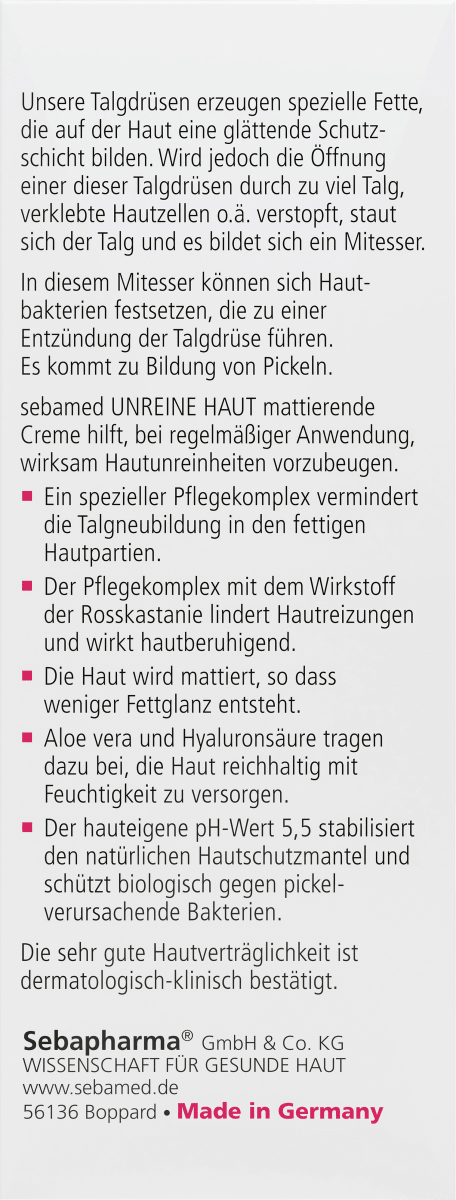 Gesichtscreme unreine Haut mattierend, 50 ml