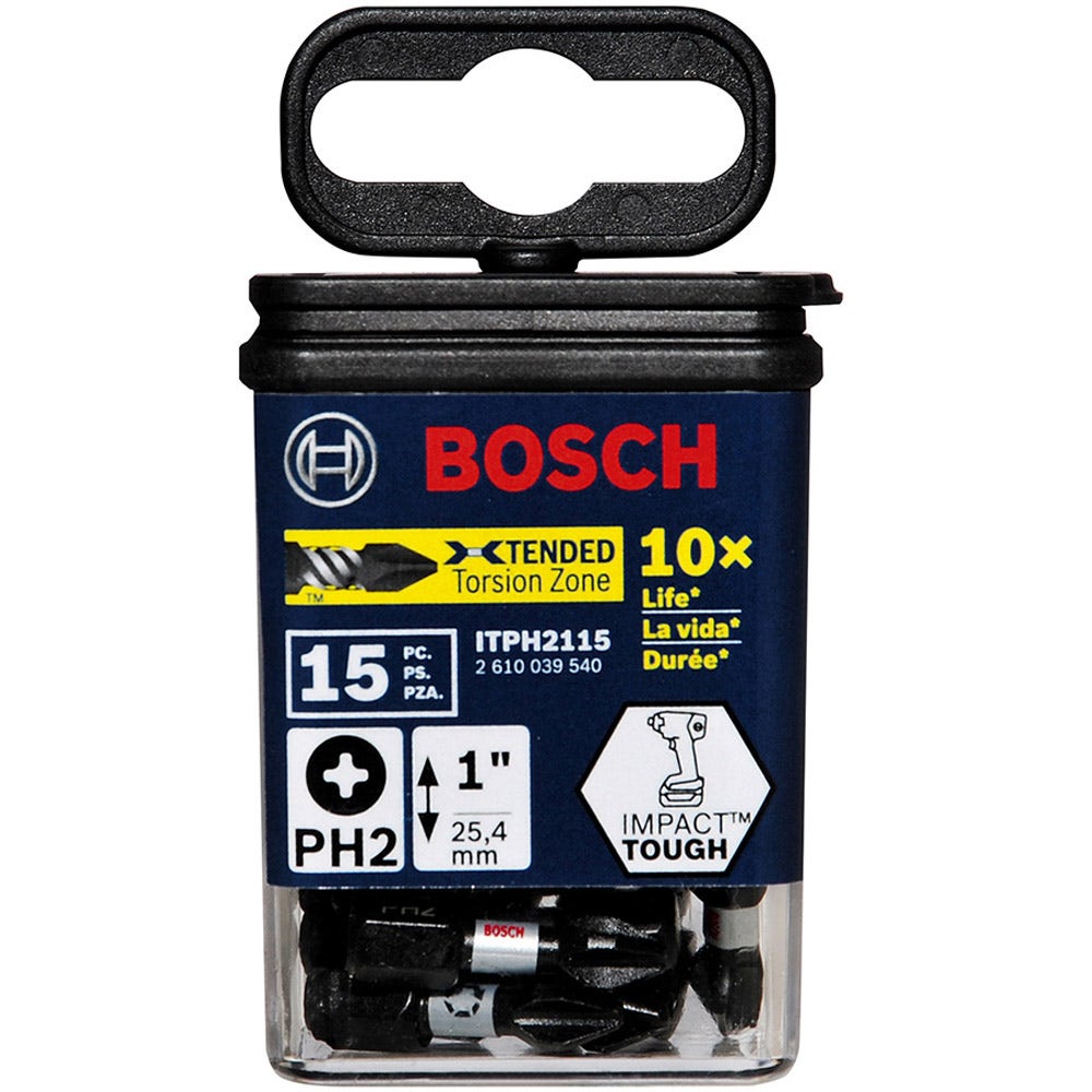 Ponta de chave de fenda Phillips BOSCH PH2 x 25 mm – RESISTENTE A IMPACTOS – 15 peças