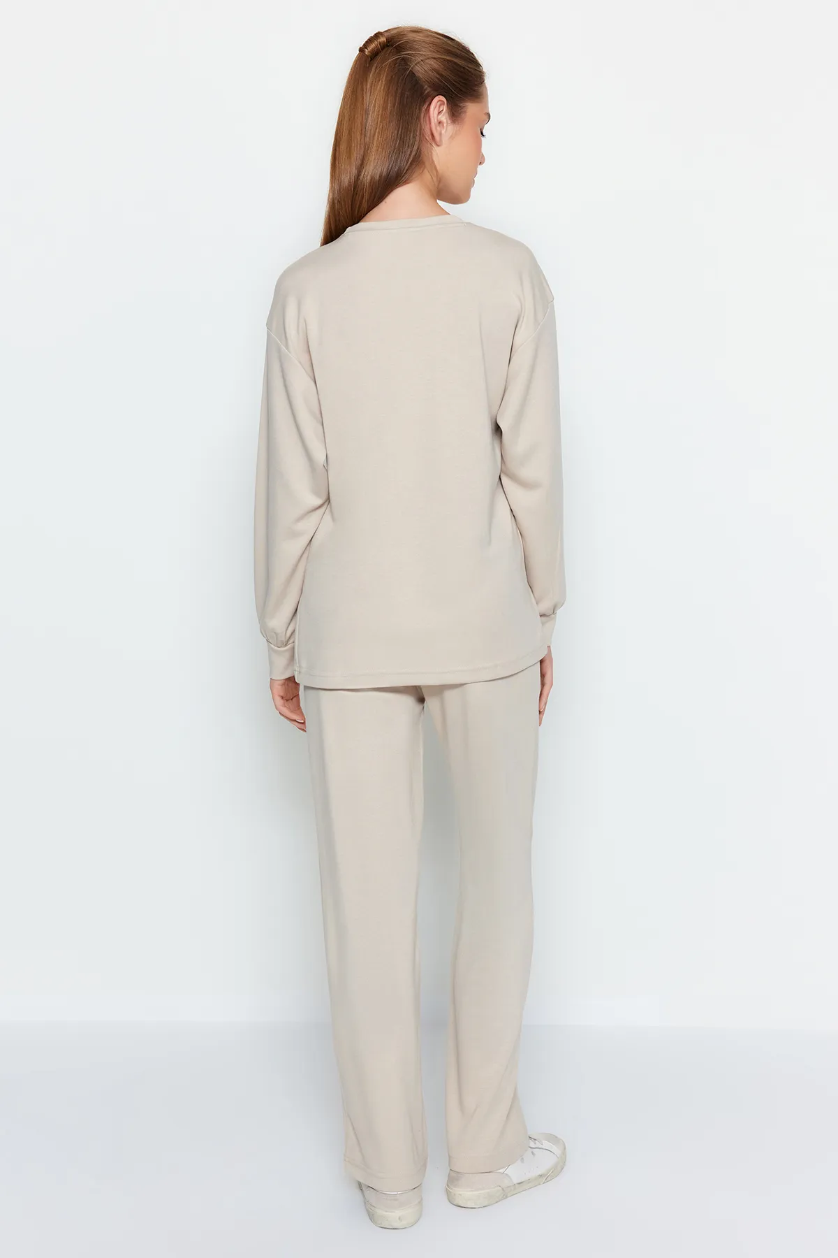 Trendyol Modest  Steinfarbenes Set aus Tunika und Hose aus Baumwolle, gestricktes Oberteil und Unterteil TCTAW24US00069