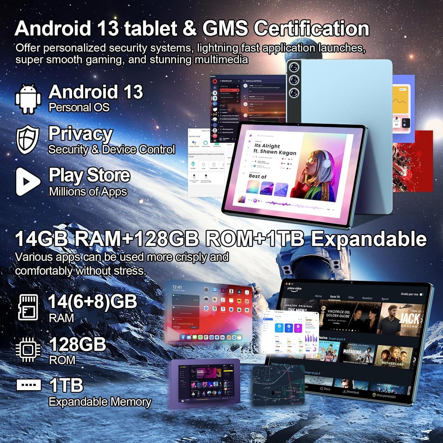 ZIOVO 14(8+6)GB RAM+128GB ROM/1TB TF Tablets mit 5G+2.4G WLAN 8 Core 2.0 GHz Tablet (10