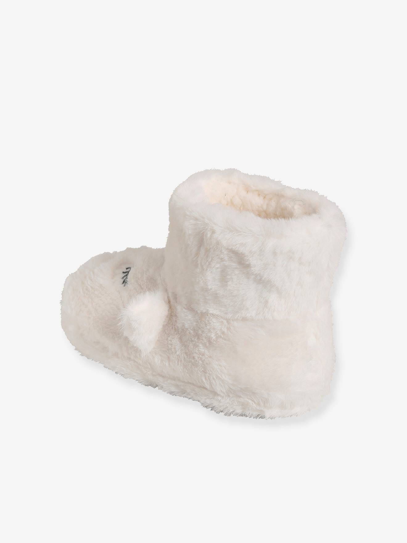 Chaussons montants licornes fille en peluche blanc