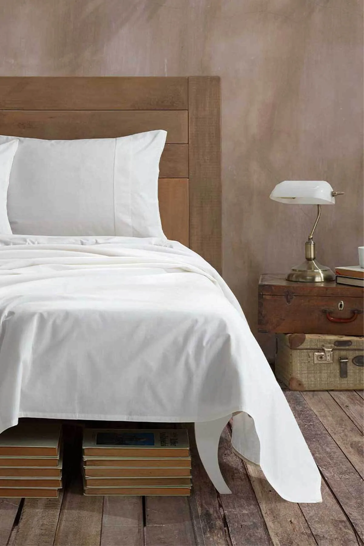 Elart  Ranfors Bettlaken-Set aus 100 % Baumwolle, Einzelbett, Creme