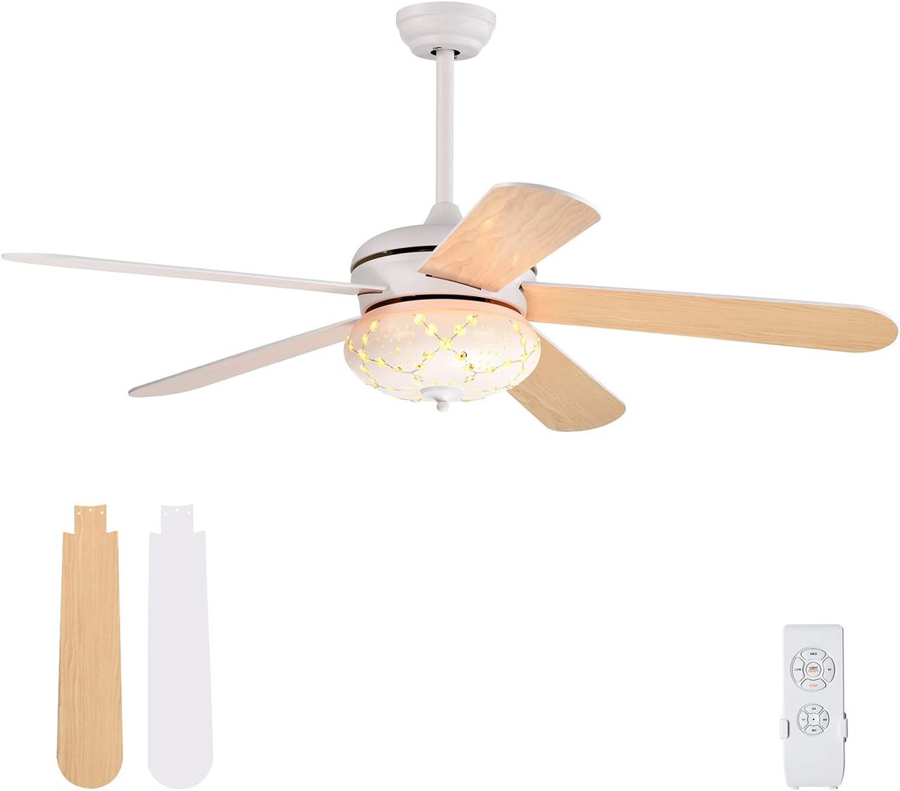 Costway Deckenventilator Mit Beleuchtung, 132cm Ceiling Fan Mit Fernbedienung