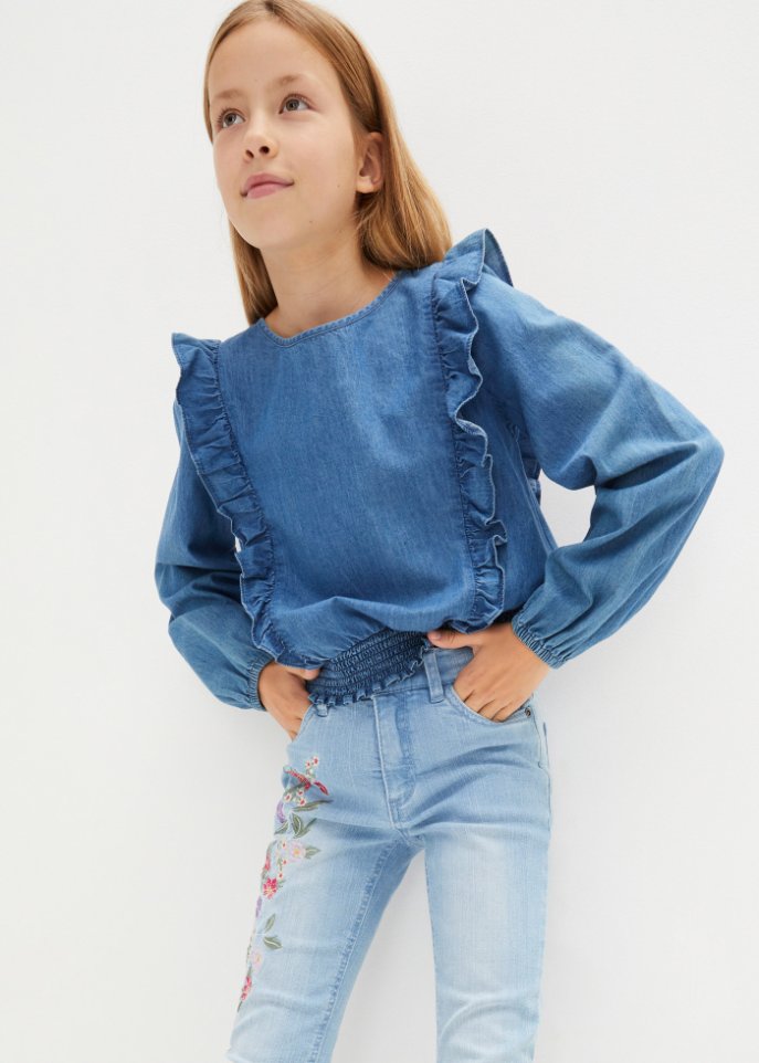 Mädchen Jeans Bluse mit Rüschen