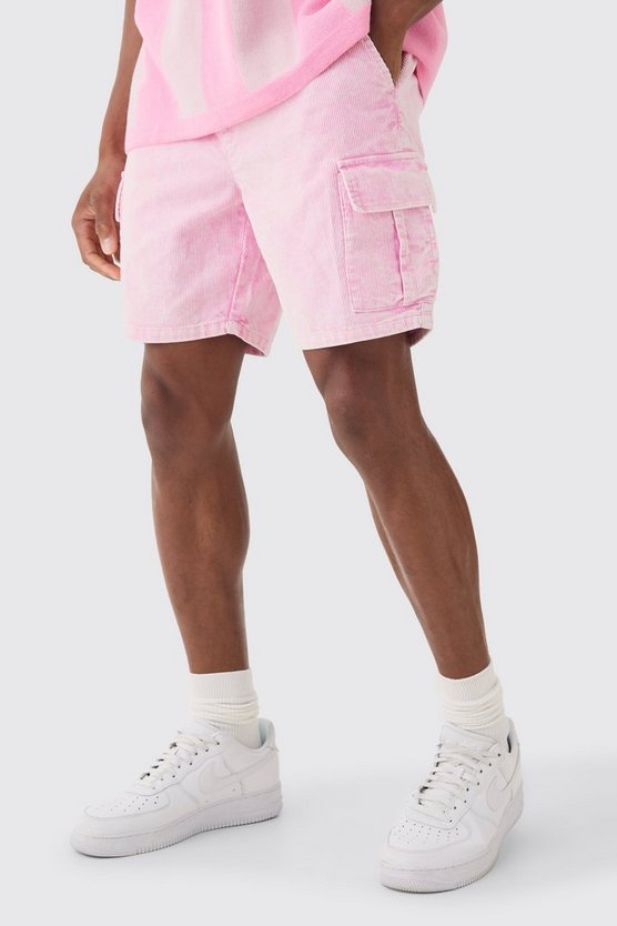 Slim-Fit Cord Cargo-Shorts mit elastischem Bund und Acid-Waschung