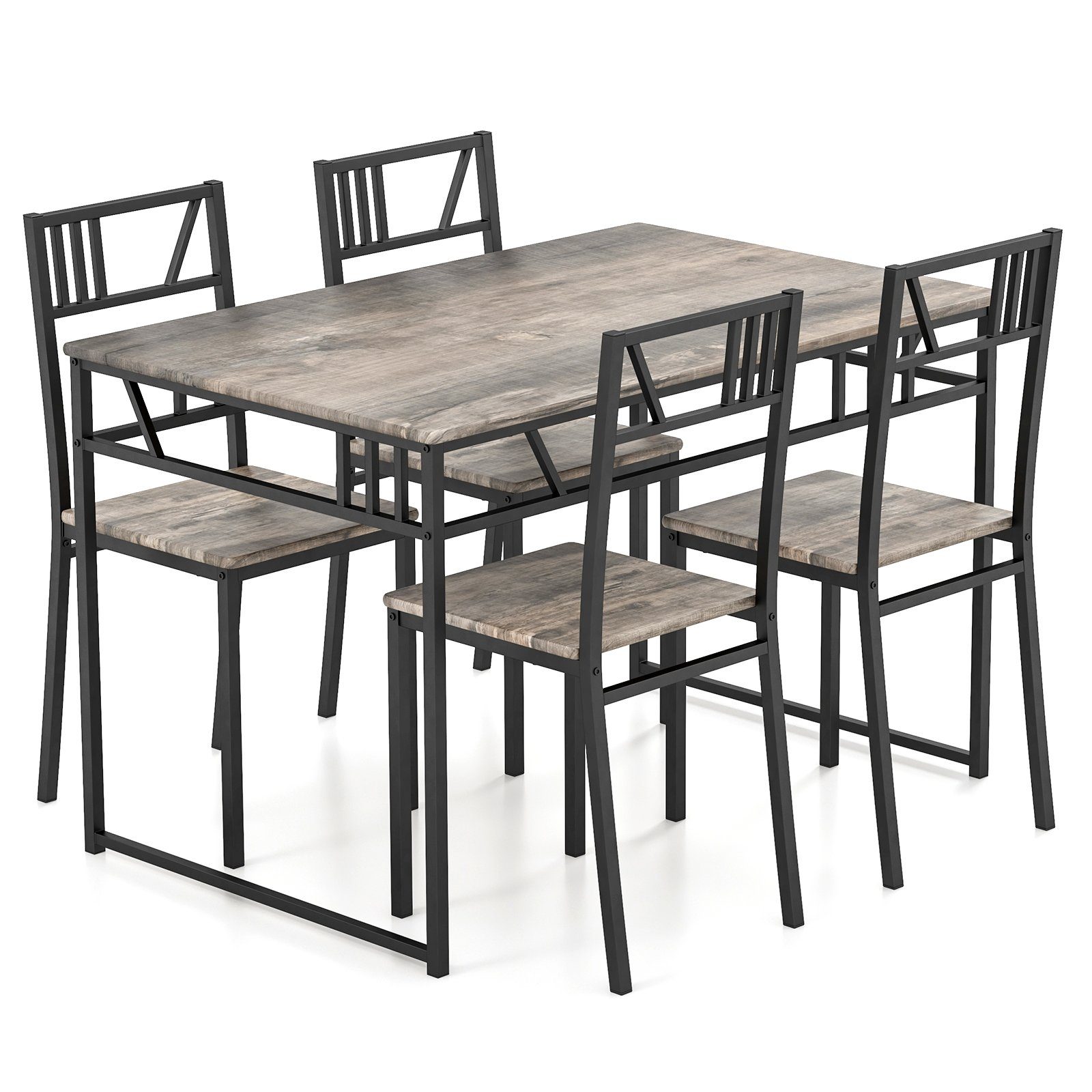 COSTWAY Essgruppe, 5 tlg.Esstisch mit 4 Stühlen, für 4 Personen, platzsparend