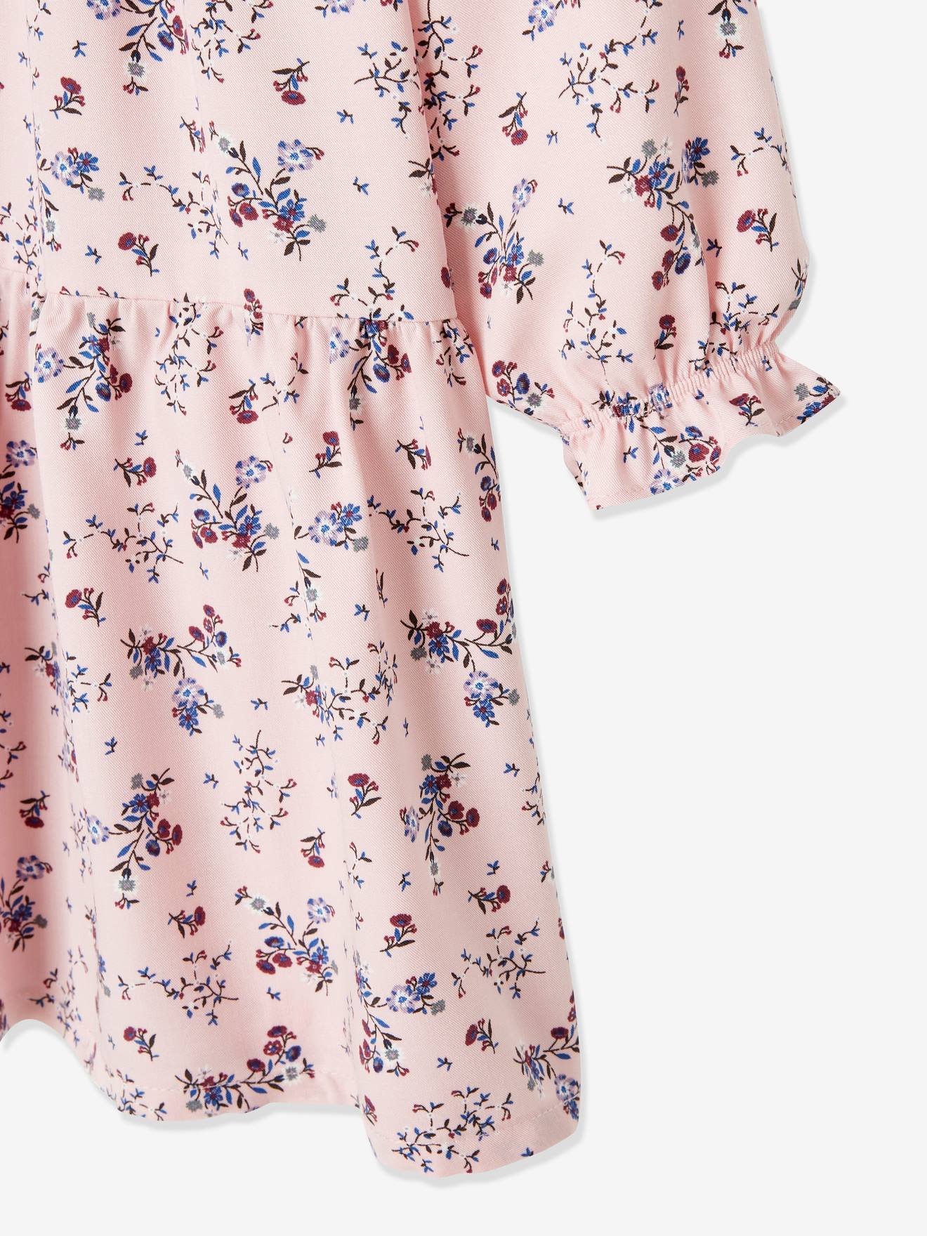 Robe imprimée fleurs manches volantées fille bleu nuit