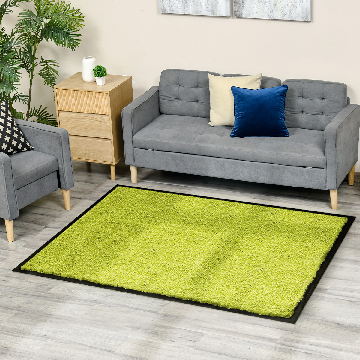 HOMCOM Fußmatte waschbar Gummiumrandung Grün 180 x 120 x 0,5 cm