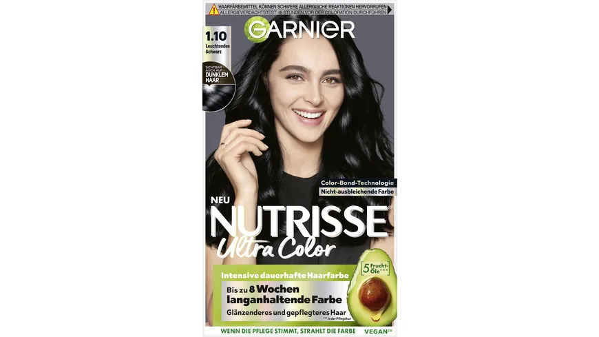 Garnier Nutrisse Ultra Color Intensive dauerhafte Haarfarbe 1.10 - leuchtendes schwarz