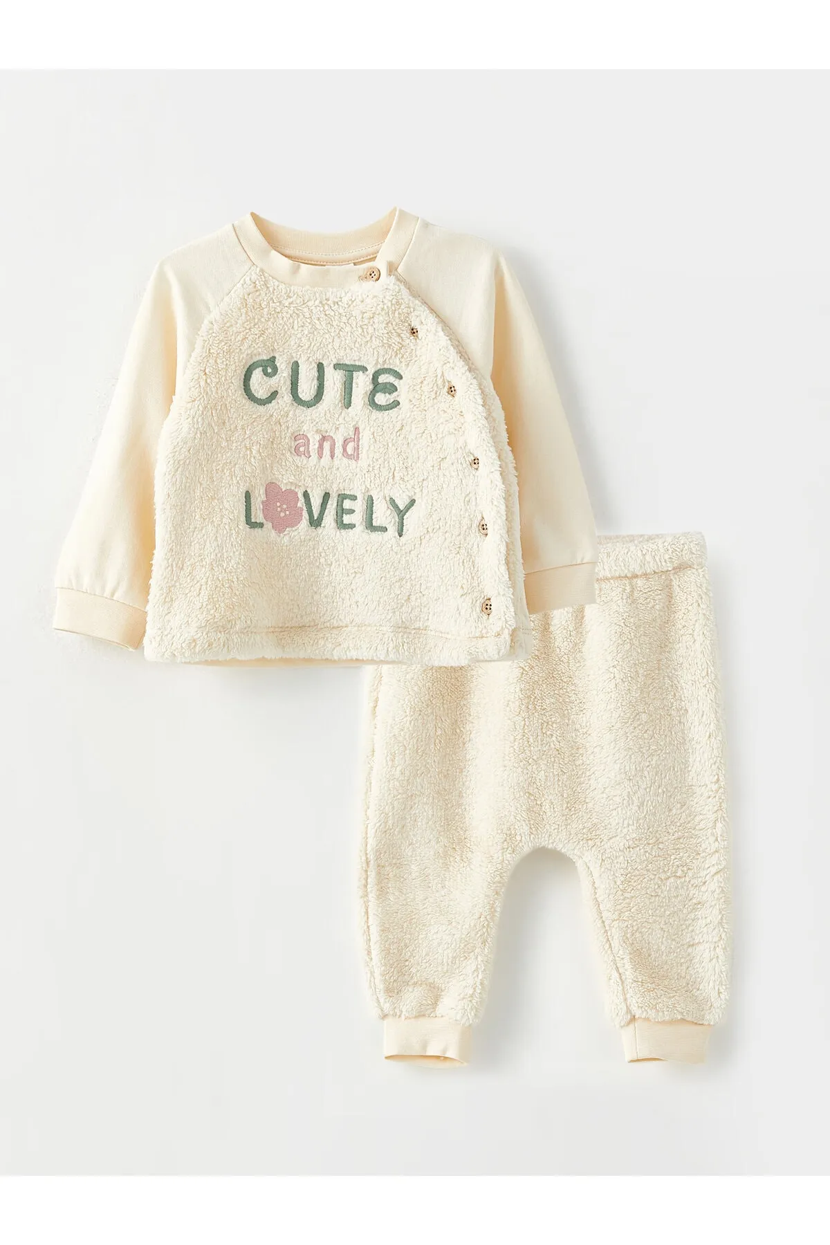 LC Waikiki  Langarm-Stickerei mit Rundhalsausschnitt und detaillierter Strickjacke und Hose für Babys im 2er-Set