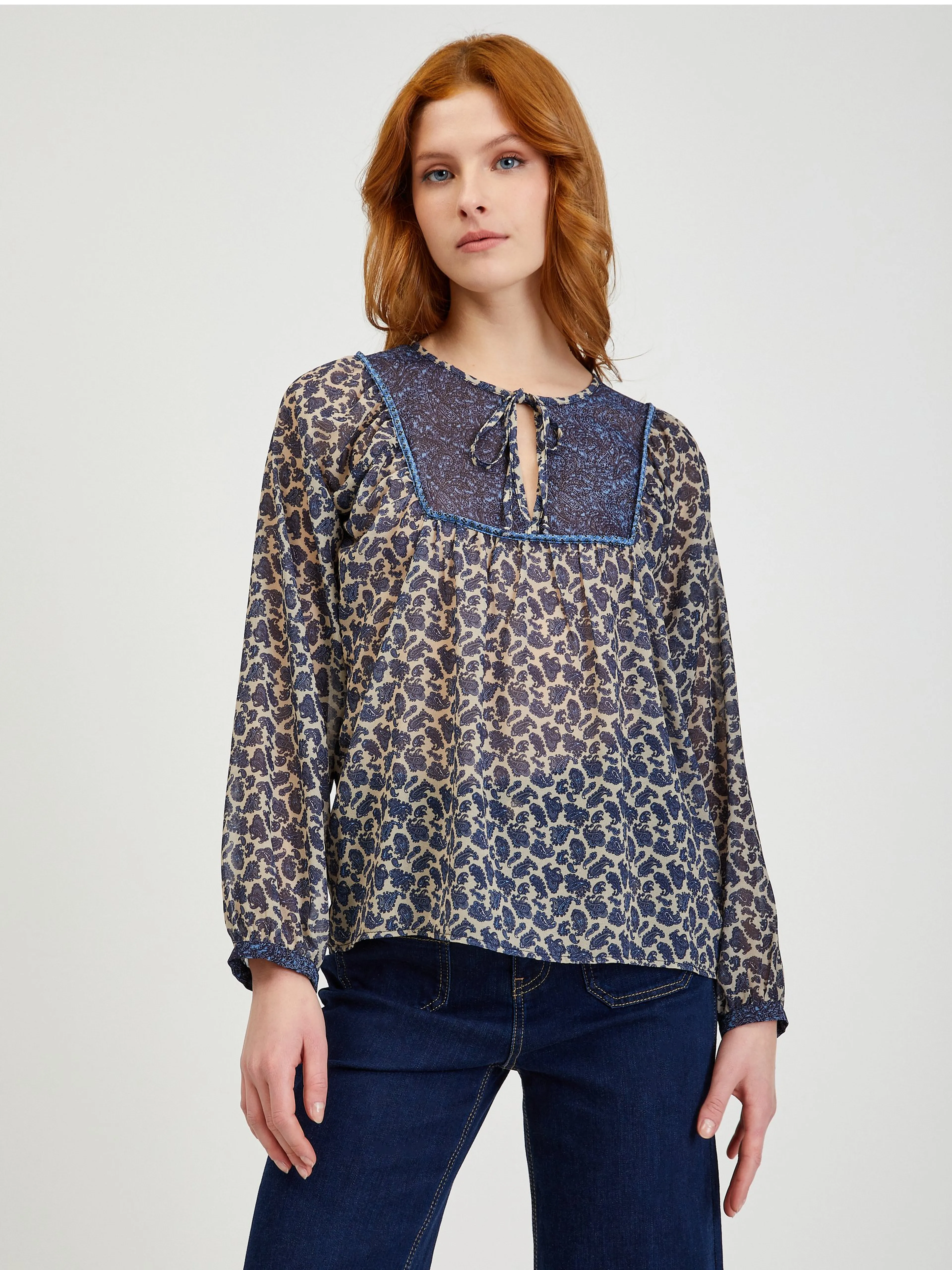 Dunkelblaue gemusterte Damenbluse ORSAY